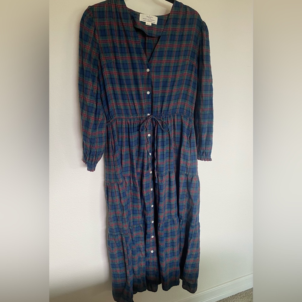 **SOLD** Birds of Paradise by Trovata Blue and Red Plaid Long Sleeve Dress